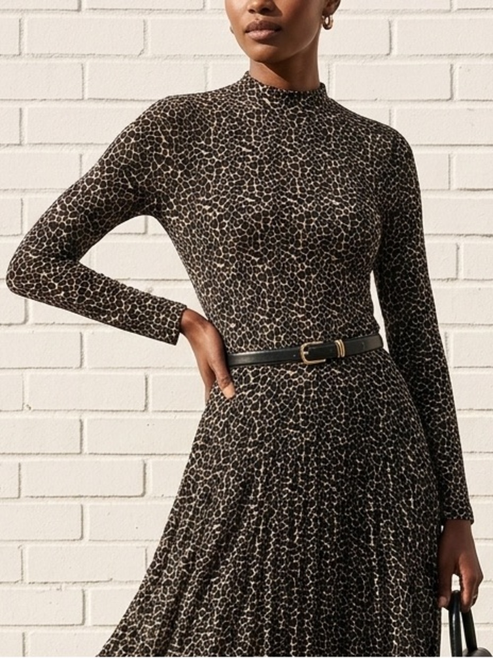 Black Tan Animal Print Long Sleeve Top Women’s Small Minimalist Stretch Capsule